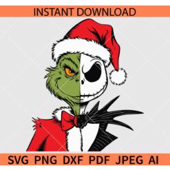 Grinch And Jack Skellington Svg, Christmas Cartoon Characters SVG, Half Grinch  Half Jack SVG