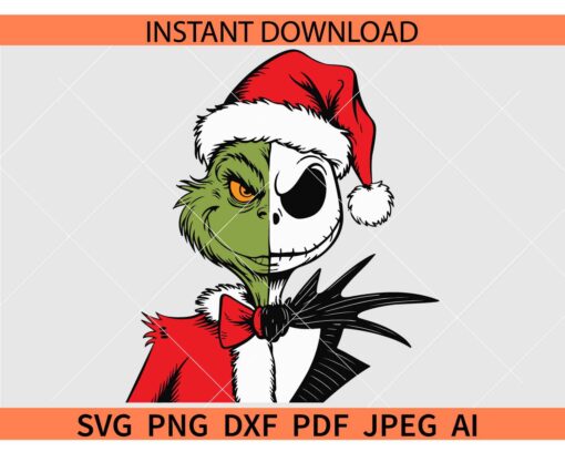 Grinch And Jack Skellington Svg, Christmas Cartoon Characters SVG, Half Grinch  Half Jack SVG