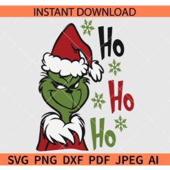 Grinch Face Ho Ho Ho SVG, Smiley Grinch Ho Ho Ho SVG, Grinch Smile Snowflakes SVG