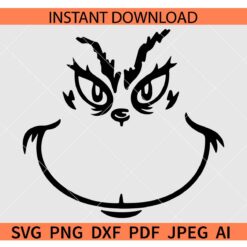Grinch Face Outline SVG, Grinch Face Sketch SVG, Grinch Face Line Art SVG