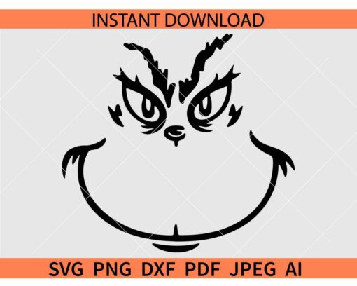 Grinch Face Outline SVG, Grinch Face Sketch SVG, Grinch Face Line Art SVG