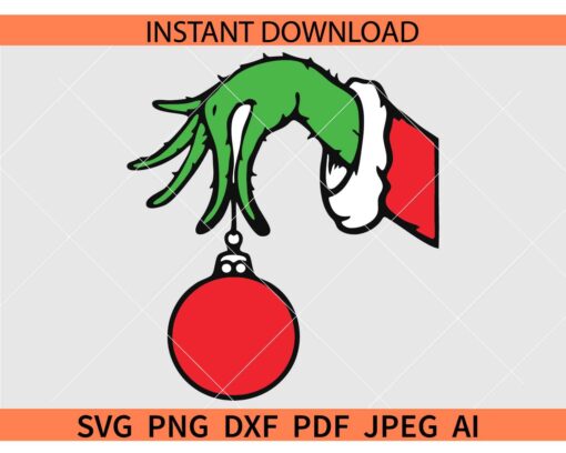 Grinch Hand with Christmas Bulb SVG