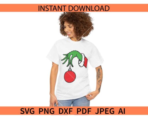 Grinch Hand with Christmas Bulb SVG