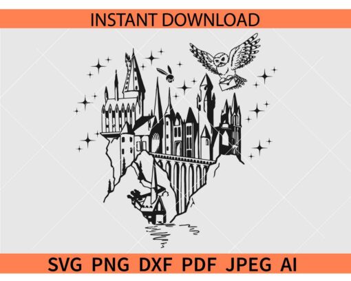 HP castle SVG, Hogwarts Castle Sketch SVG, Harry Potter Castle SVG