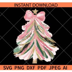 Hand drawn Water Color Christmas Tree SVG, Brush strokes Coquette Pink Xmas Tree SVG