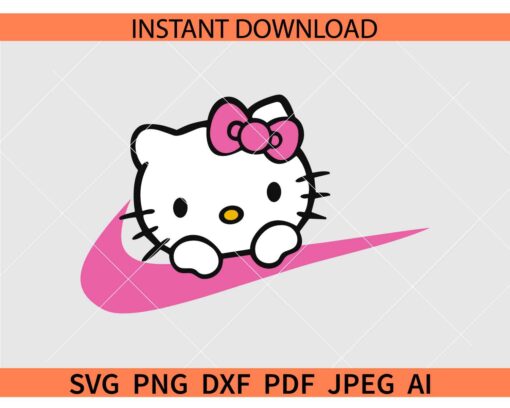 Hello Kitty Nike logo SVG, Hello Kitty Peeking Nike Logo SVG