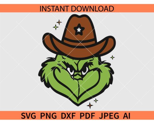 Howdy Christmas Grinch SVG, Grinch with cowboy hat SVG, Cowboy Grinch SVG, Cowgirl Grinch SVG