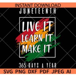 Juneteenth Live it learn it Make it 365 Days a Year SVG, Juneteenth Distressed Flag SVG