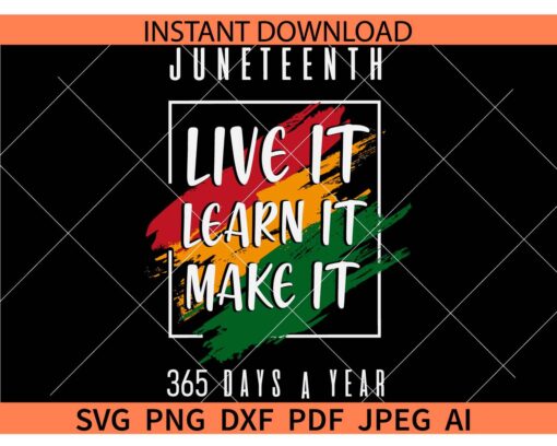 Juneteenth Live it learn it Make it 365 Days a Year SVG, Juneteenth Distressed Flag SVG