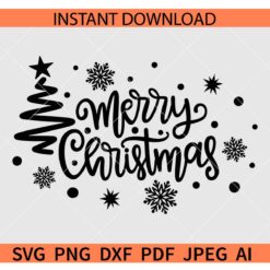 Merry Christmas Tree SVG, Snow Flakes Merry Christmas Trees SVG, Christmas Saying SVG