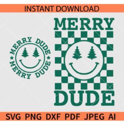 Merry Dude Smiley Face SVG, Merry Dude Checkered Board SVG, Merry Christmas Dude SVG