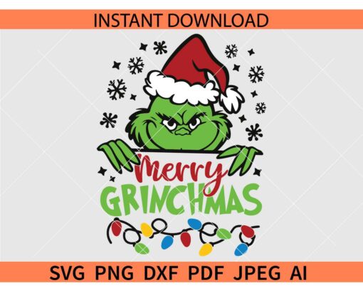 Merry Grinchmas Svg, Christmas Grinch Svg, Merry Grinchmas Christmas Lights SVG