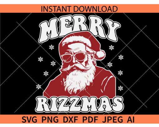 Merry Rizzmas Svg, Christmas Rizz SVG,  Santa Claus Rizzler Svg