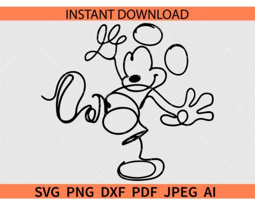 Mickey Mouse Line Art SVG, Disney Sketch SVG, Mickey Mouse Outline SVG