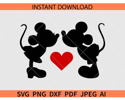 Minnie kissing Mickey SVG, Valentine Disney Heart SVG, Love Symbol Mickey Minnie Kissing SVG