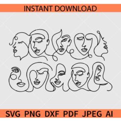 One line woman abstract face SVG, Woman Face Sketch drawing SVG, Woman Drawing Wall art SVG