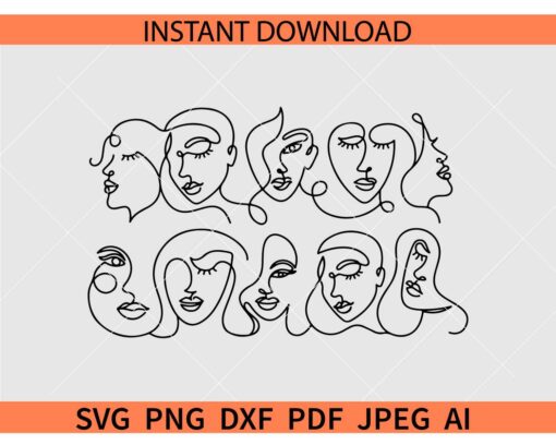 One line woman abstract face SVG, Woman Face Sketch drawing SVG, Woman Drawing Wall art SVG