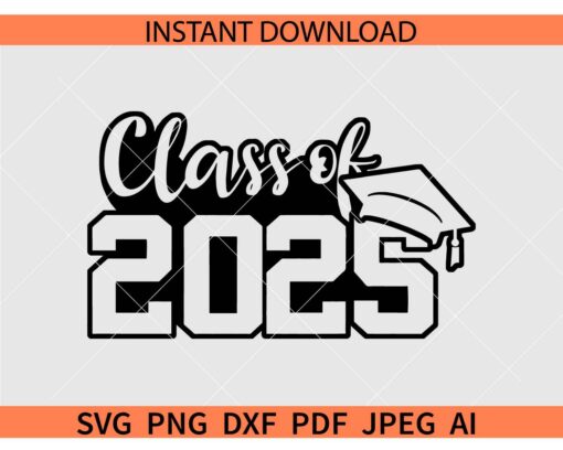 Retro Class of 2025 with Graduation Hat Eps Dxf SVG, Senior Class of  2025 SVG