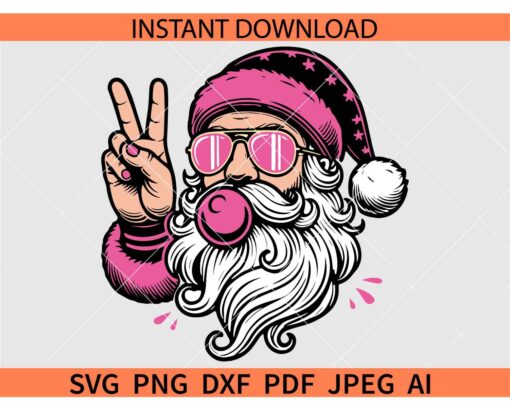 Retro Santa Christmas Blowing Bubble Peace Hand SVG, Vintage Retro  Santa Claus Santa Blowing Bubble SVG