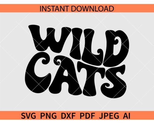 Retro Wildcats Shirt SVG, Wildcats Wavy Text SVG, Wildcats Football SVG, Wildcats Baseball SVG, Wildcat Mascot SVG