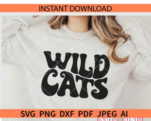 Retro Wildcats Shirt SVG, Wildcats Wavy Text SVG, Wildcats Football SVG, Wildcats Baseball SVG, Wildcat Mascot SVG