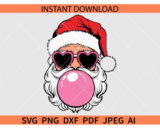 Santa Blowing Bubble Christmas SVG, Santa Claus with Bubble SVG, Santa With Sunglasses SVG