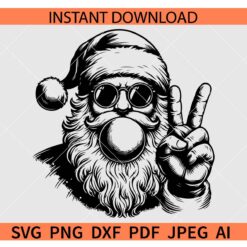 Santa Blowing Bubble Silhouette SVG, Retro Christmas Santa Peace Out SVG, Peace Hand Santa With Sunglasses SVG