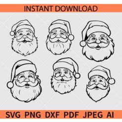 Santa Face Bundle SVG, Santa Claus Head svg bundle, Santa sketch SVG, Santa Claus Line art SVG Bundle 