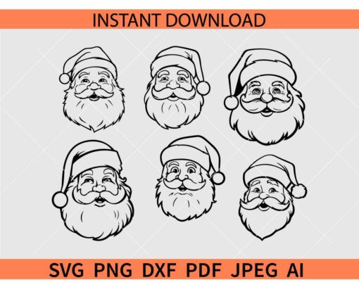 Santa Face Bundle SVG, Santa Claus Head svg bundle, Santa sketch SVG, Santa Claus Line art SVG Bundle 