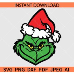 Santa Grinch Face Svg, Grinch with Santa Hat SVG, Christmas Grinch SVG