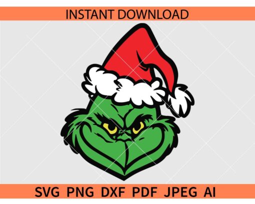Santa Grinch Face Svg, Grinch with Santa Hat SVG, Christmas Grinch SVG
