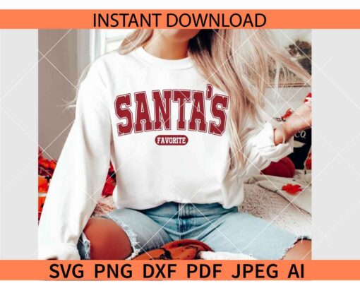 Santa's Favorite Varsity Font SVG, Santa Claus SVG, Retro Christmas Santa's Favorite SVG - Image 2