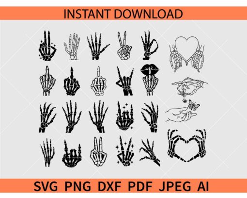 Skeleton Hand Bundle Svg, Halloween Skeleton Hand Bundle Svg, Spooky Skeleton Hand Svg
