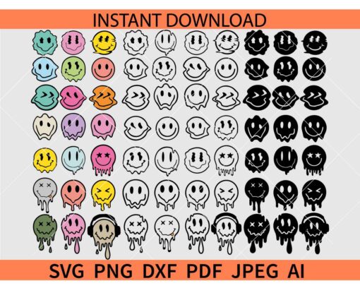 Smiley face svg bundle, smiley Icon Bundle svg, drippy smiley Face Bundle svg