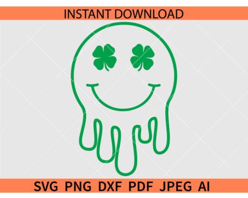St Patrick's Day Retro Melting Smile SVG, Retro Melting Face Shamrock Leaves SVG