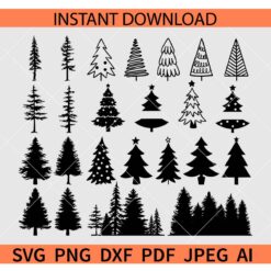 Super Christmas Tree SVG Bundle, Christmas Tree Silhouette ClipArt SVG, Winter Tree Bundle SVG Dxf, Png, Eps,Svg