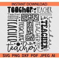 Teacher Typography Design SVG, Leopard Print Teacher Typography Design SVG