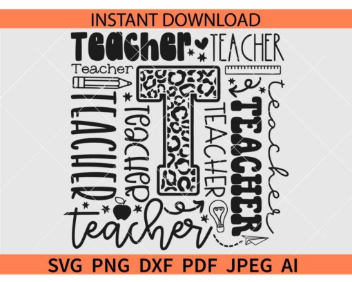 Teacher Typography Design SVG, Leopard Print Teacher Typography Design SVG