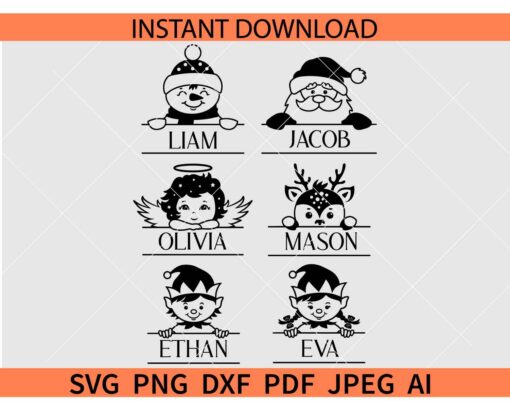 Christmas monogram SVG, Split monogram with Santa SVG