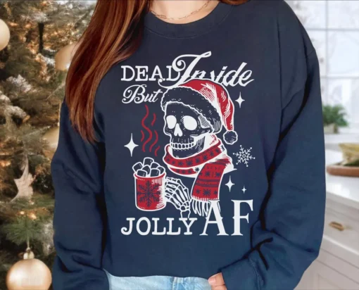 Dead inside but Jolly AF Christmas Skeleton SVG, Santa Skeleton Dead inside but Jolly AF SVG