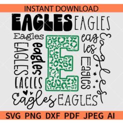 Eagles Typography SVG, Leopard Print Eagles Cheer SVG, Eagles Football SVG, Eagles Baseball SVG