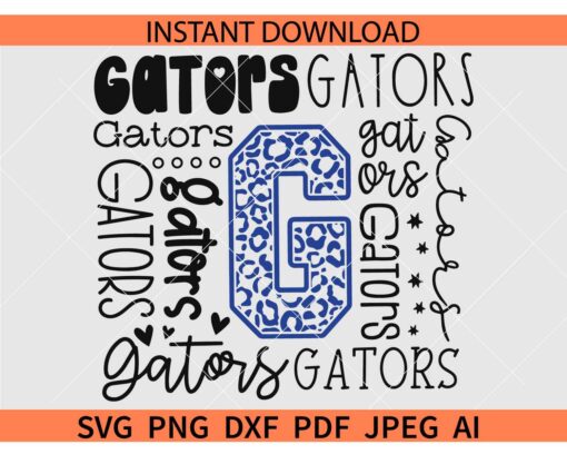 Gators Typography SVG, Leopard Print Gators Cheer SVG, Gators Football SVG