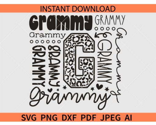 Grammy Typography SVG, Mothers Day SVG, Grammy Typography Shirt SVG, Leopard Print Grammy Typography SVG