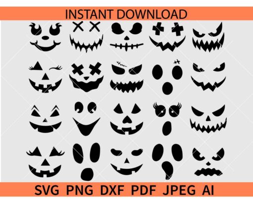 Halloween Pumpkin Face Bundle SVG, Pumpkin Face Silhouette Bundle SVG