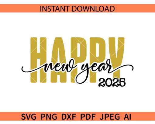 Happy New Year Swoosh  SVG, New Year 2025 SVG