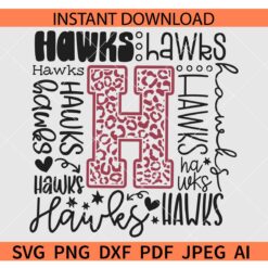 Hawks Mascot Typography SVG, Hawks Sports Leopard Print SVG, The Hawks Typography SVG