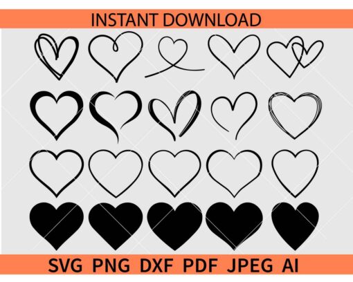 Heart symbol Bundle SVG, Hand Drawn Heart SVG, Valentine's Day Heart SVG, Love Symbol Bundle SVG