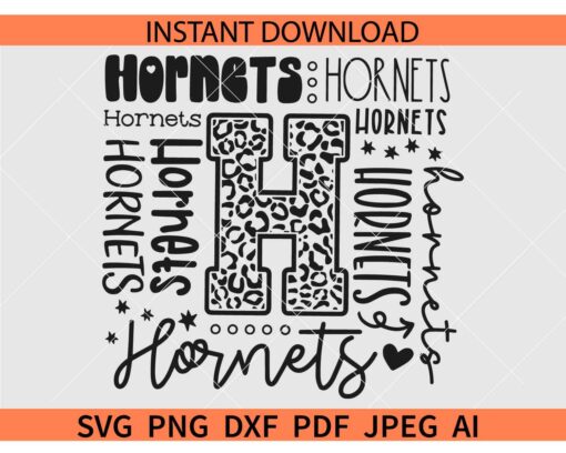 Hornets Typography SVG, Hornets Typography Shirt SVG, Leopard Print Hornets Typography SVG