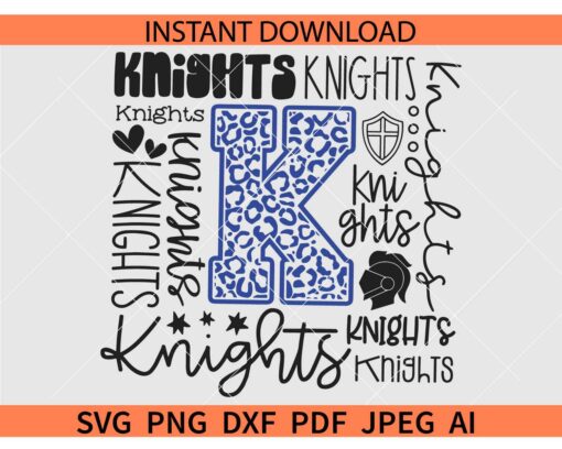 Knights Typography SVG, Knights Cheer SVG, Knights Football SVG, Knights Baseball SVG, Knights Mascot Shirt SVG