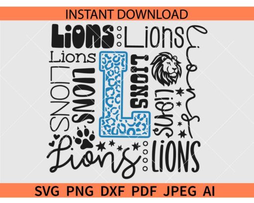 Lions Typography SVG, Lions Cheer SVG, Lions Football SVG, Lions Baseball SVG